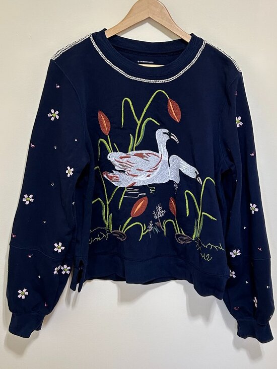 Anthropologie Tops - Athropologie Maeve Swan Lake Embroidered Beaded Sweatshirt Size L